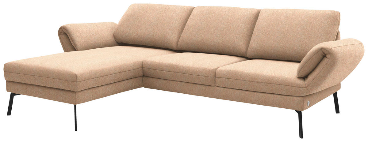 ECKSOFA  in Flachgewebe Lachsfarben  175-224/255-365 cm  - Schwarz/Lachsfarben, Design, Textil/Metall (175-224/255-365cm) - Dieter Knoll