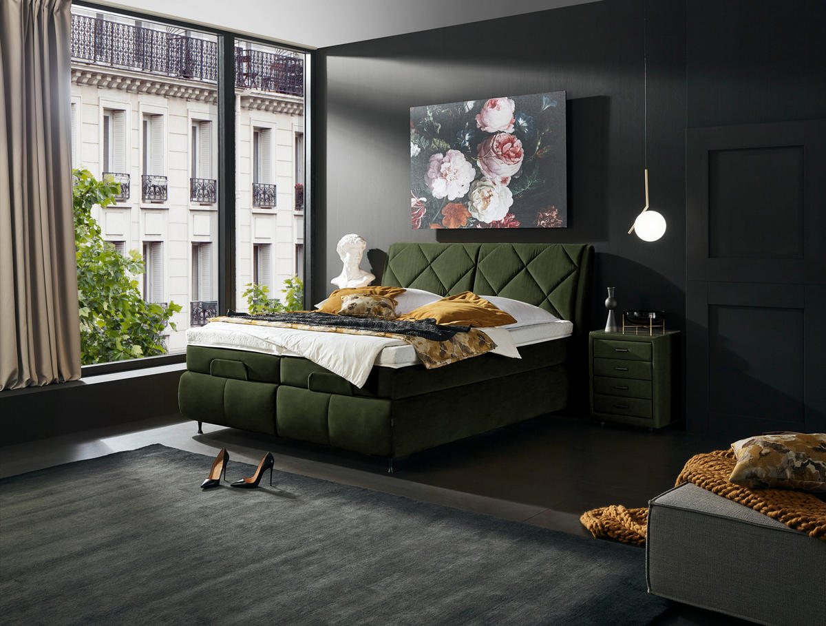 BOXSPRINGBETT 180/200 cm  in Dunkelgrün  - Dunkelgrün/Schwarz, KONVENTIONELL, Textil/Metall (180/200cm) - Dieter Knoll