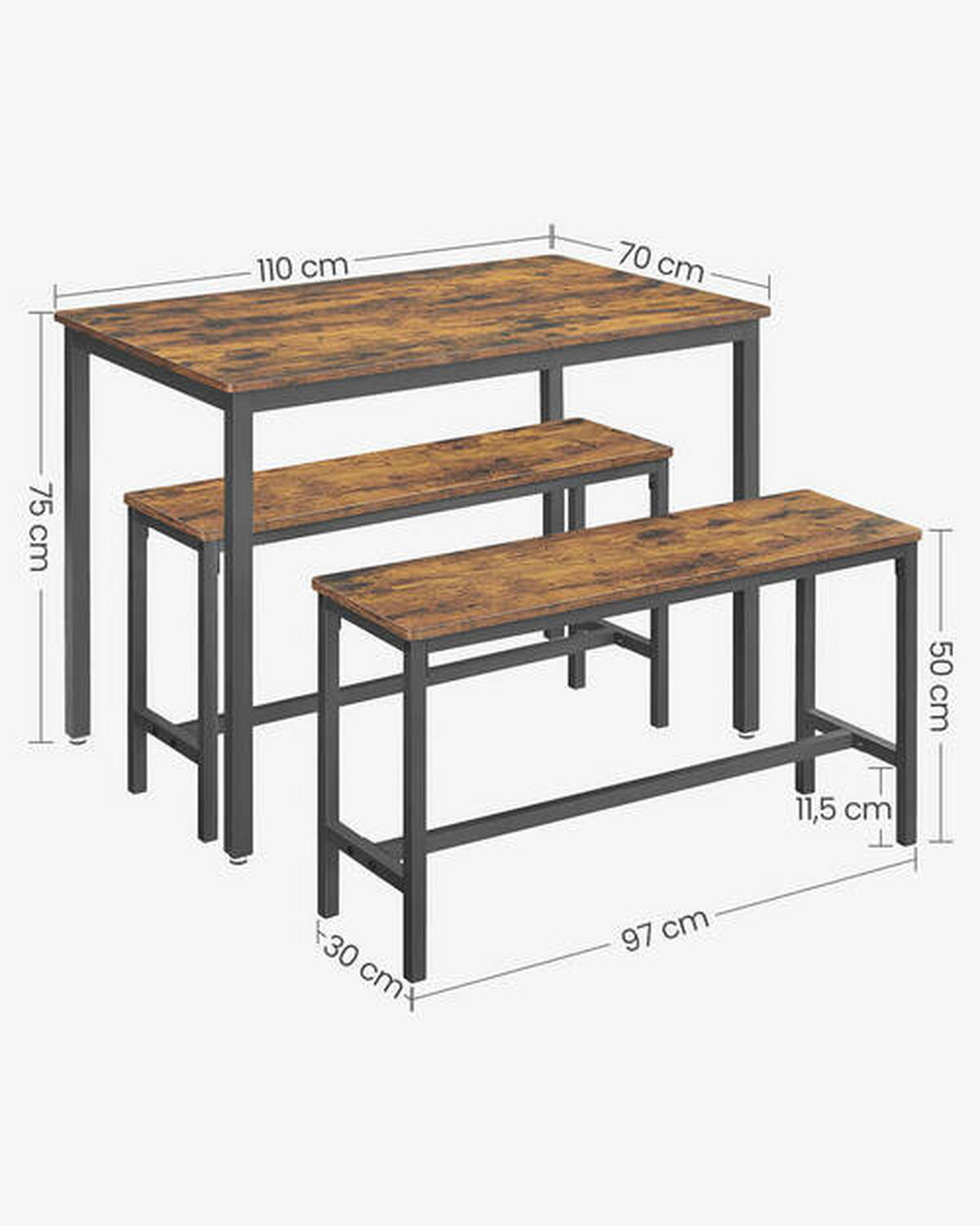 STOLOVÁ SÚPRAVA, 110/70/75 cm - hnedá/čierna, Natur, kov/kompozitné drevo (110/70/75cm) - Boxxx