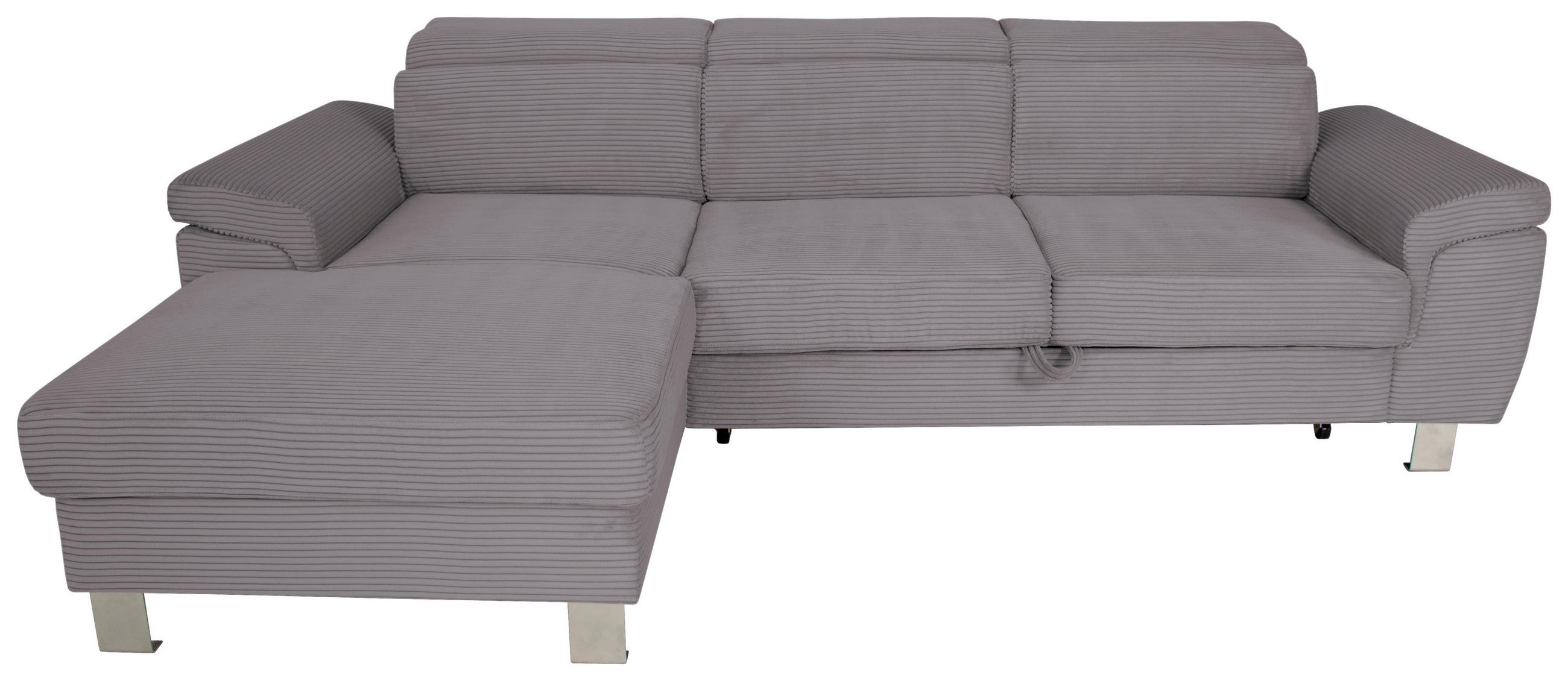 ECKSOFA inkl. Funktionen Dunkelgrau Cord  - Dunkelgrau/Silberfarben, Design, Textil/Metall (167/250cm) - Xora
