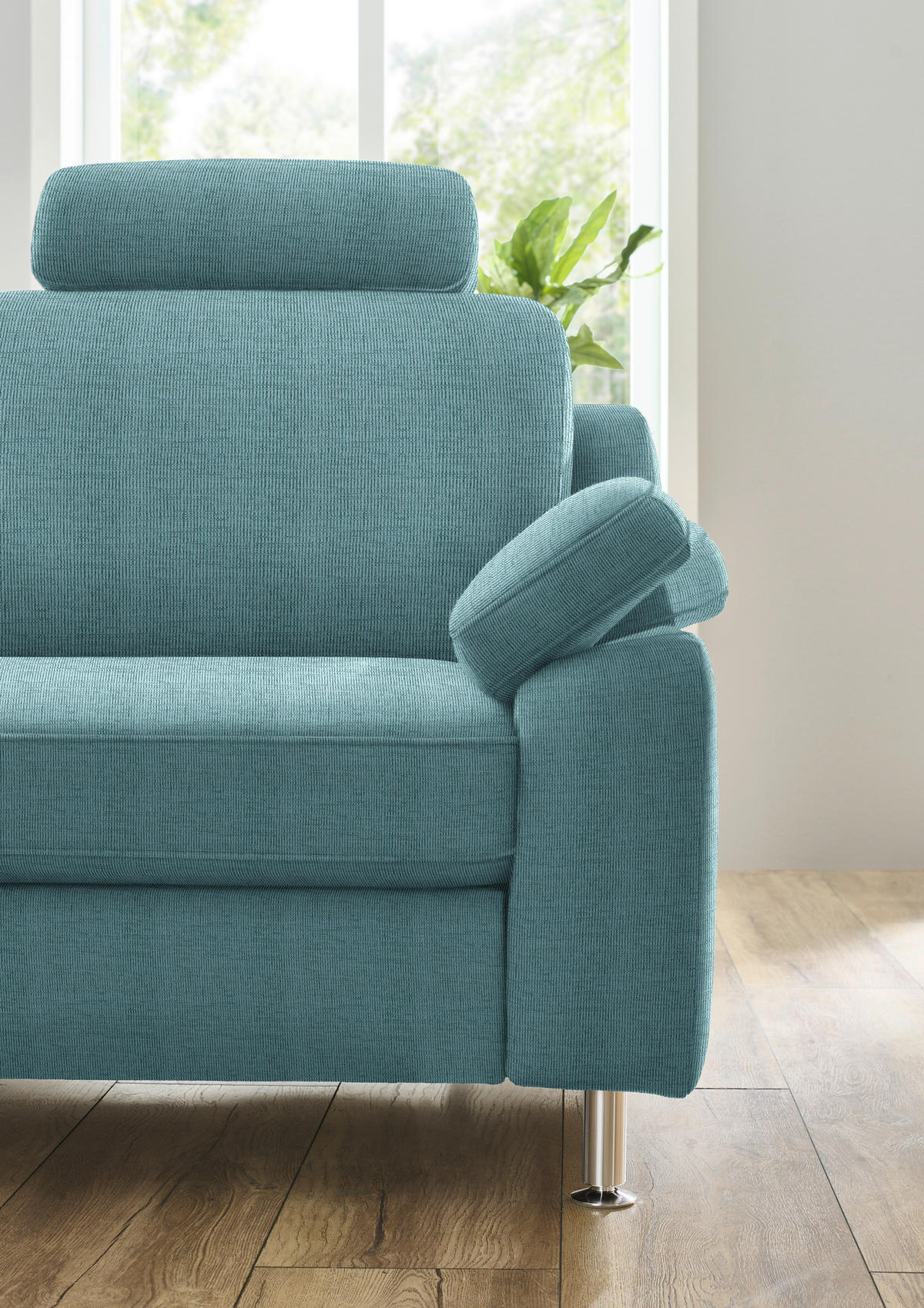 ECKSOFA in Webstoff Türkis  - Türkis/Alufarben, Konventionell, Textil/Metall (200/241cm) - Beldomo System