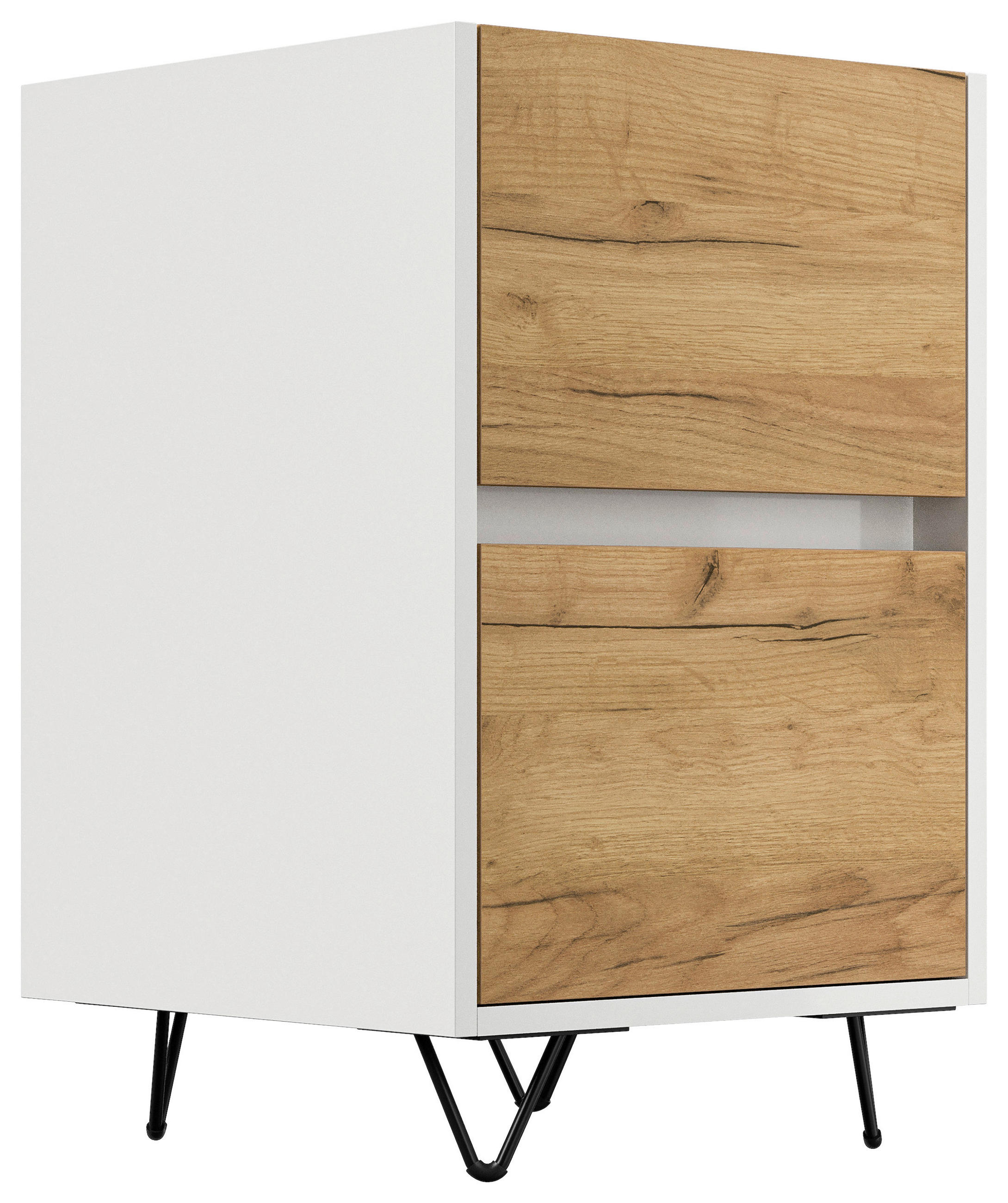 NACHTTISCH 41,2/65/42 cm  in Weiß, Eichefarben  - Eichefarben/Schwarz, Basics, Holzwerkstoff/Metall (41,2/65/42cm) - MID.YOU