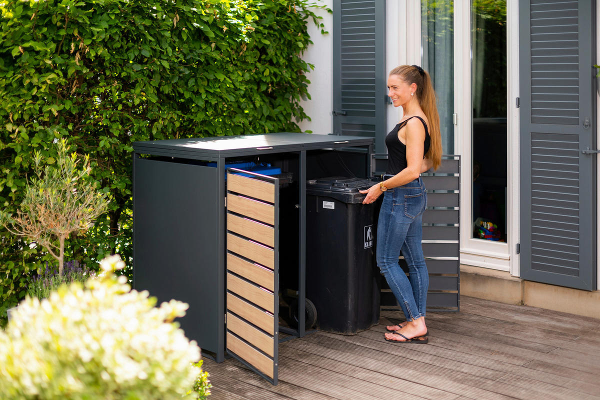 MÜLLTONNENBOX - Anthrazit/Naturfarben, Basics, Metall (80/116/132cm) - Ambia Garden