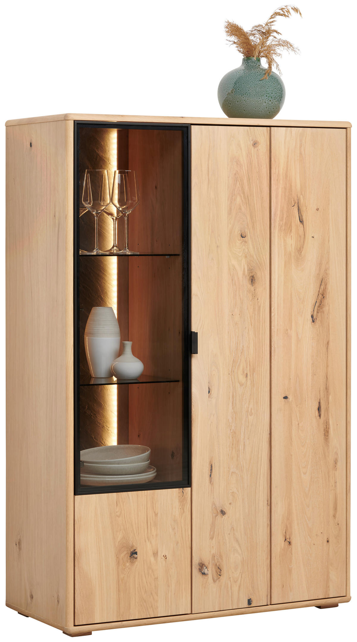 HIGHBOARD Eiche Bianco  91,1/140,8/42 cm  - Eiche Bianco/Schwarz, Natur, Glas/Holz (91,1/140,8/42cm) - Linea Natura