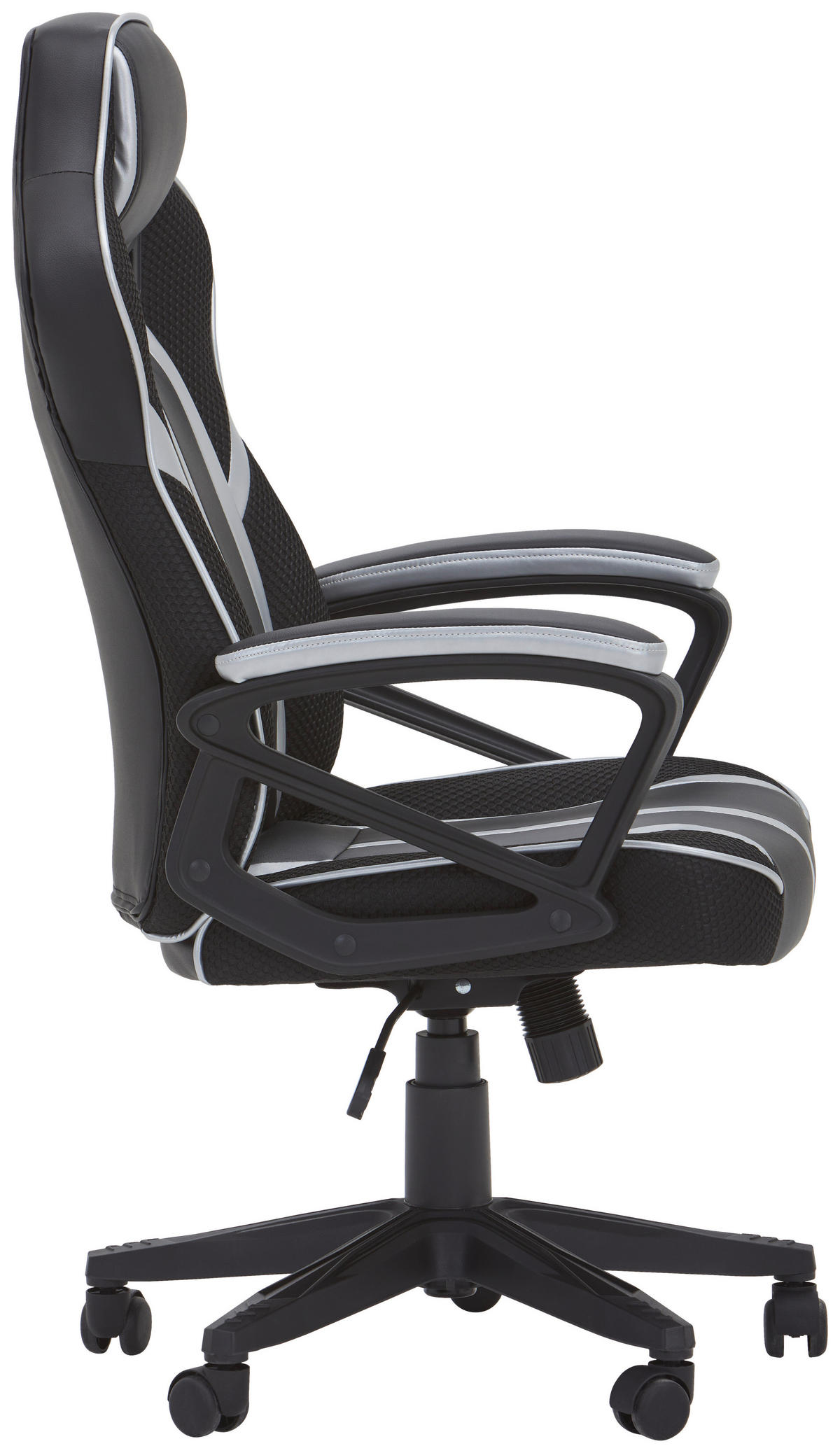 GAMINGSTUHL Schwarz, Silberfarben Metall, Kunststoff, Textil   - Silberfarben/Schwarz, KONVENTIONELL, Kunststoff/Textil (64/122/64cm) - MID.YOU