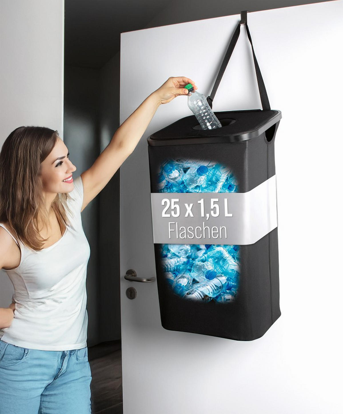 FLASCHENSAMMLER EASYmaxx  - Schwarz, Basics, Naturmaterialien/Kunststoff (40/32,5/72cm) - EASYMAXX