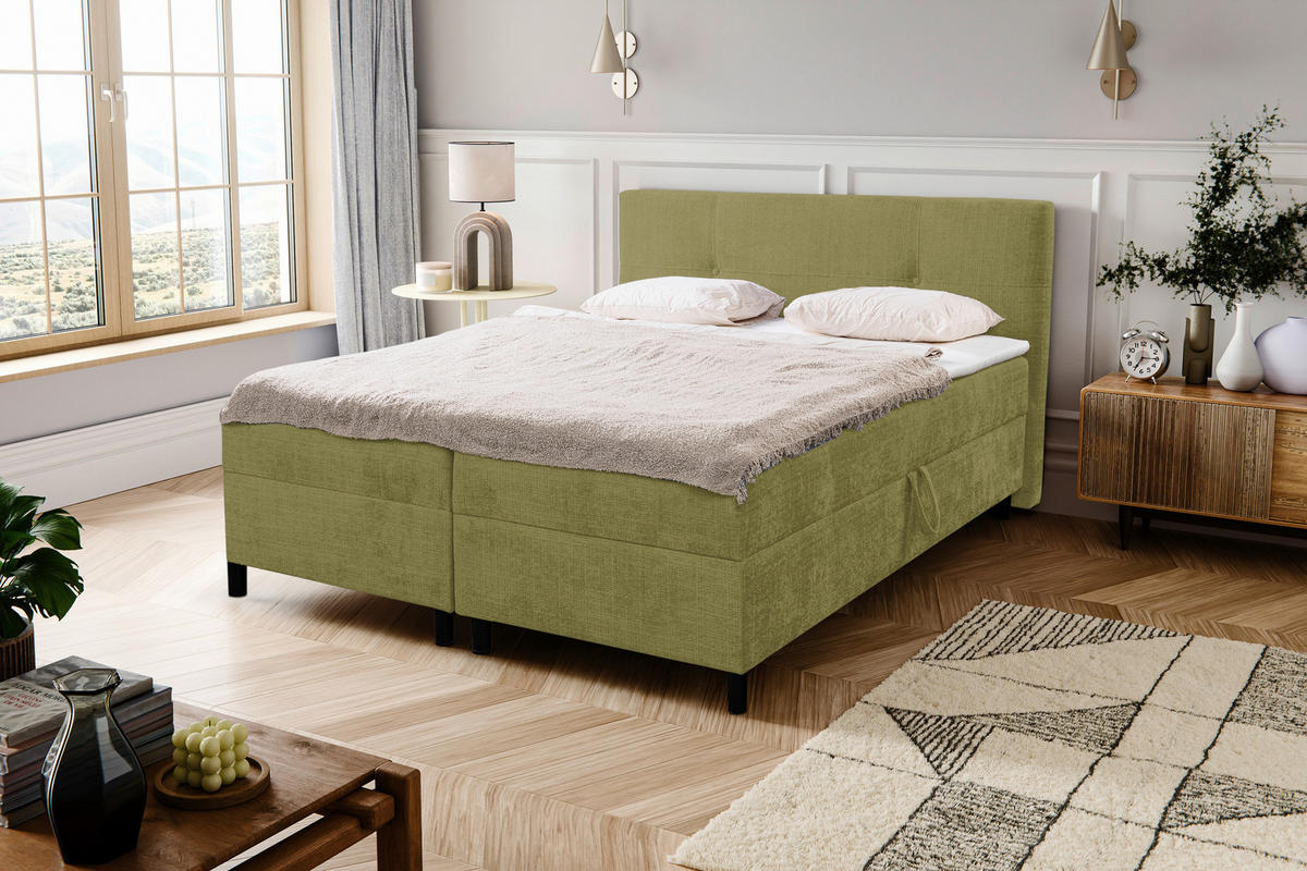BOX-ÁGY 180/200 cm  zöld  - fekete/zöld, Modern, műanyag/textil (180/200cm) - MID.YOU
