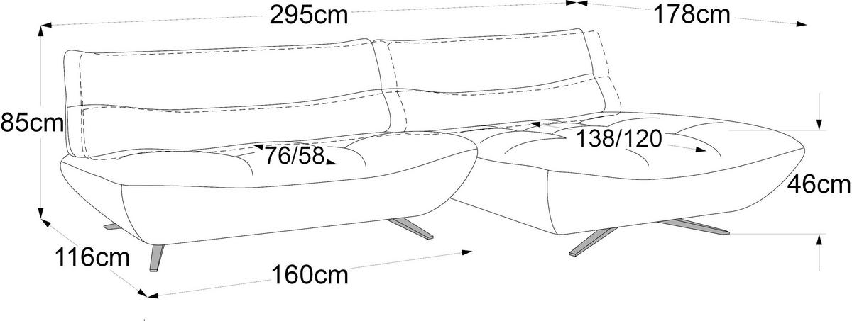 ECKSOFA Beigebraun Chenille Rücken echt, Sitztiefenverstellung  - Beigebraun/Schwarz, Design, Textil/Metall (295/178cm) - Belluti