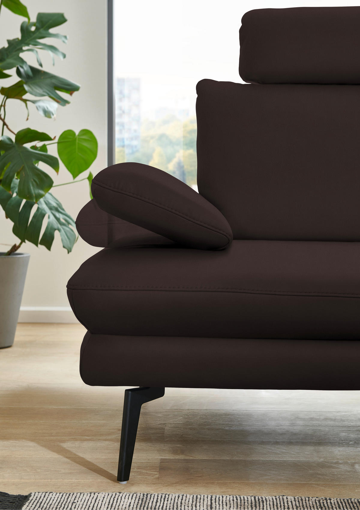 ECKSOFA in Echtleder Braun  - Schwarz/Braun, Design, Leder/Metall (310/180cm) - Dieter Knoll