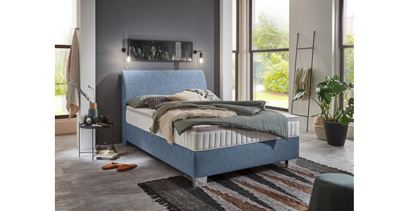 BOXSPRINGBETT 140/200 cm  in Blau  - Chromfarben/Blau, KONVENTIONELL, Kunststoff/Textil (140/200cm) - Hom`in