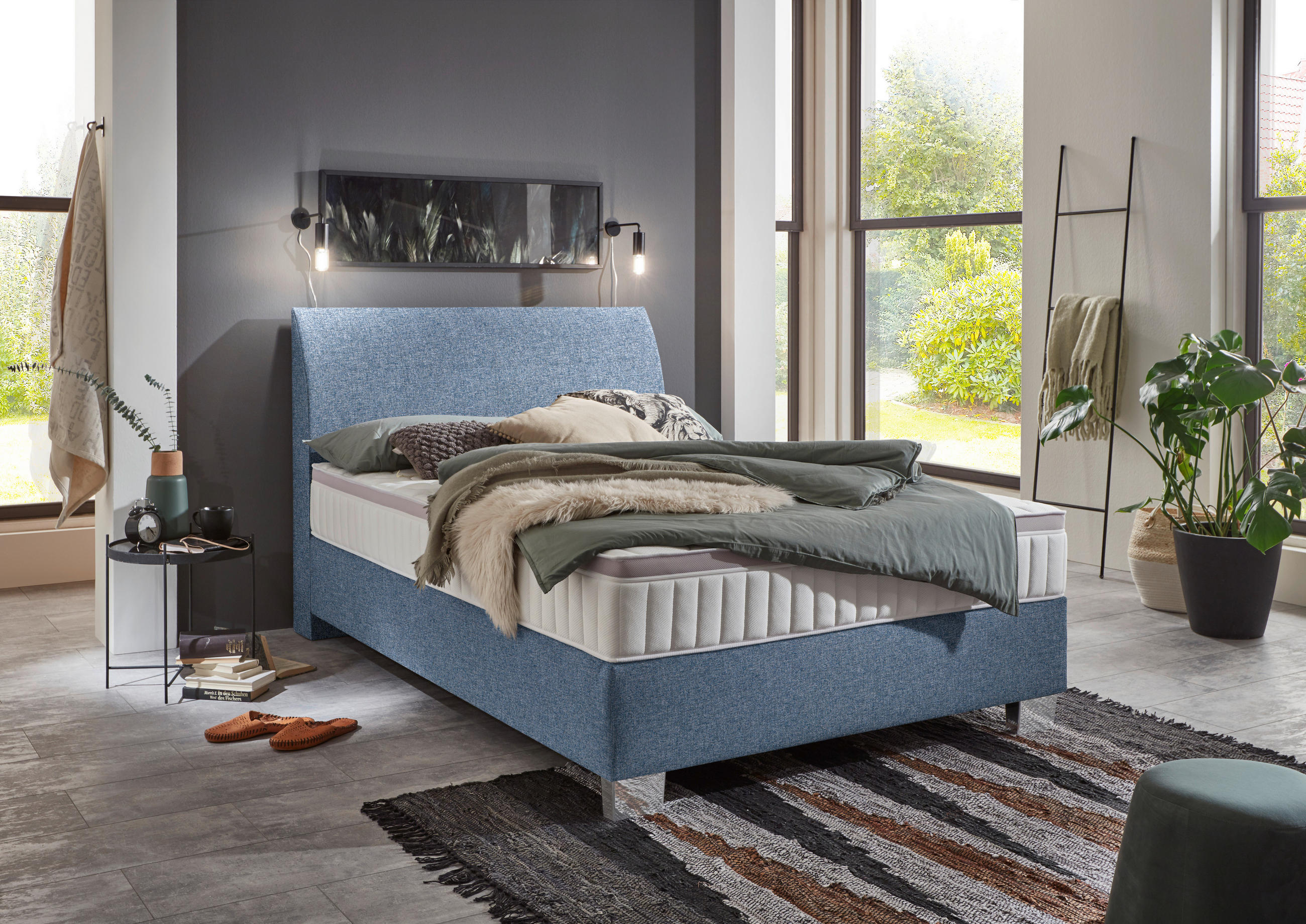 BOXSPRINGBETT 100/200 cm  in Blau  - Chromfarben/Blau, Konventionell, Kunststoff/Textil (100/200cm) - Hom`in