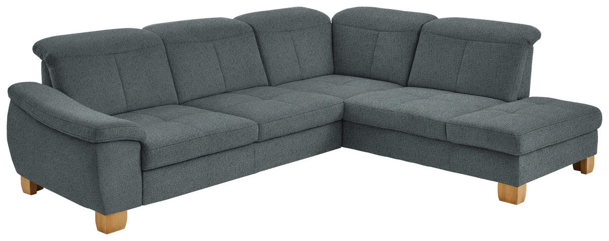 ECKSOFA in Flachgewebe Blaugrau  - Wildeiche/Blaugrau, Natur, Holz/Textil (301/243cm) - Voleo