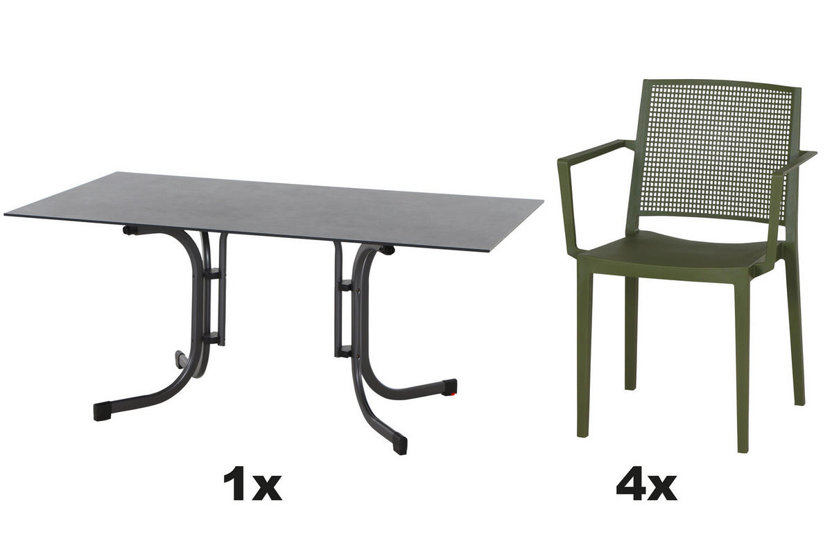 GARTENGARNITUR 5-teilig Stahl  - Grün, Basics, Kunststoff/Metall (90/80/160cm) - Siena Garden
