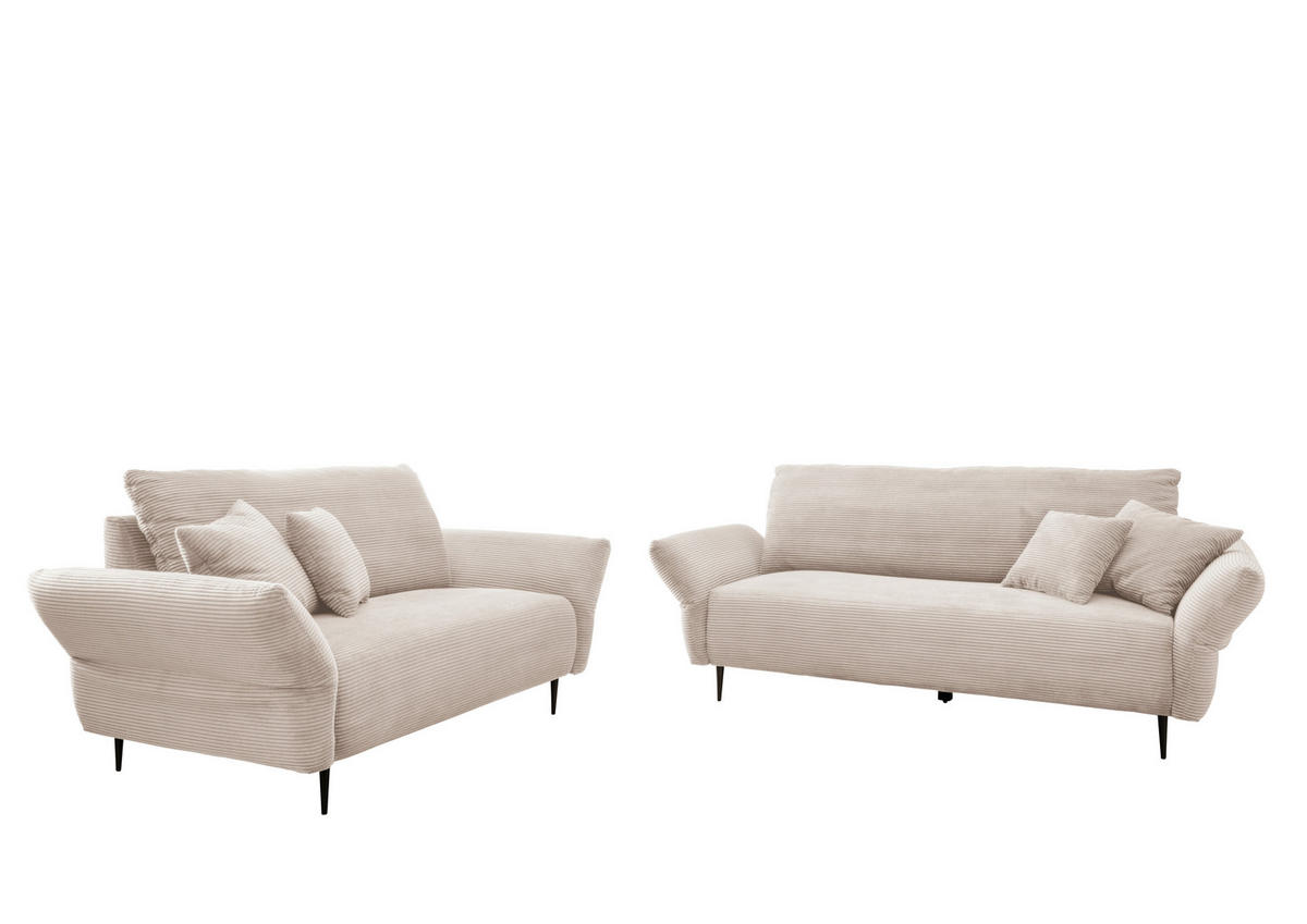 3-SITZER-SOFA in Cord Beige  - Beige/Schwarz, Design, Textil/Metall (201/97/102cm) - Livetastic
