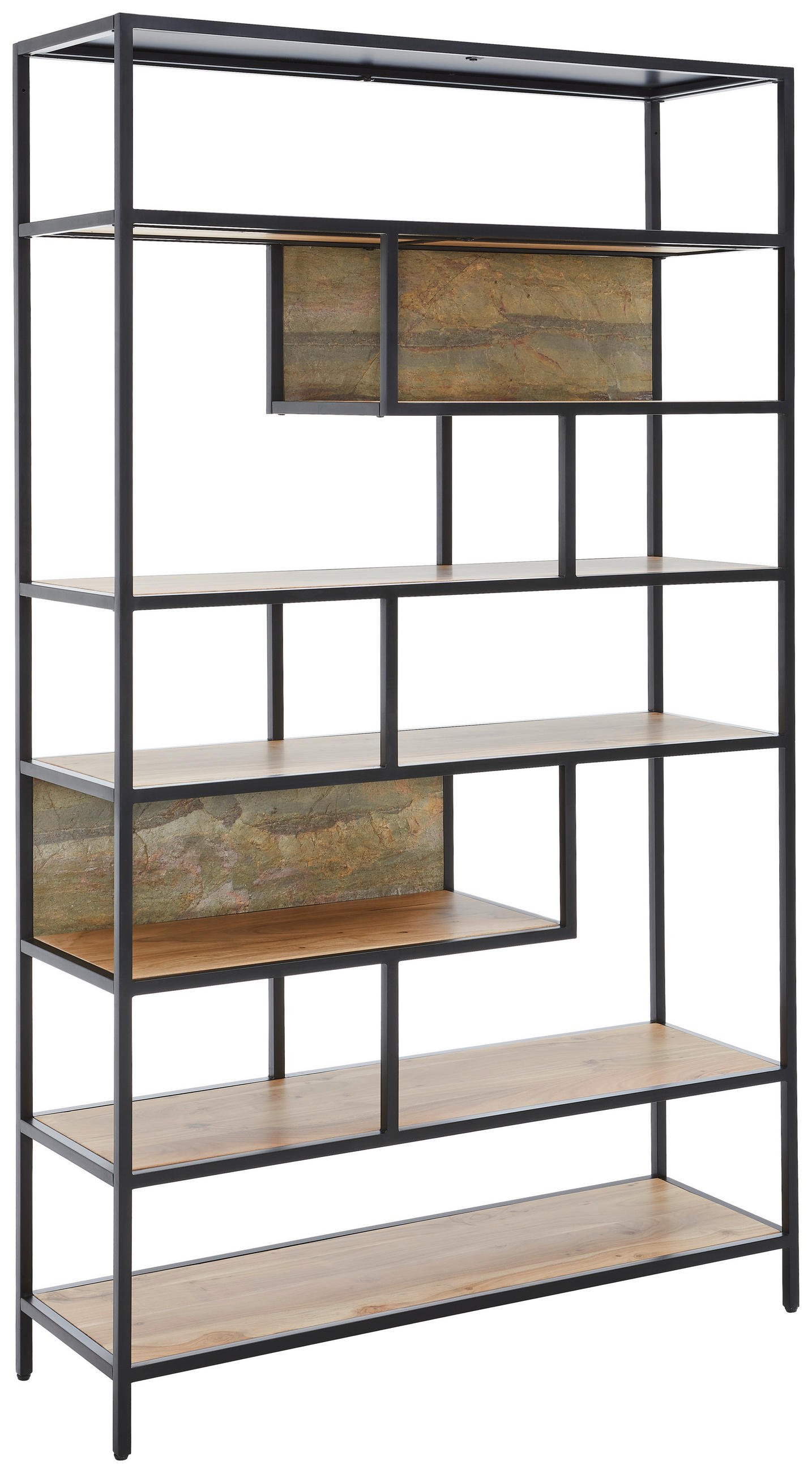 Etajeră 120/201/38 cm verde, negru, culoare lemn acacia