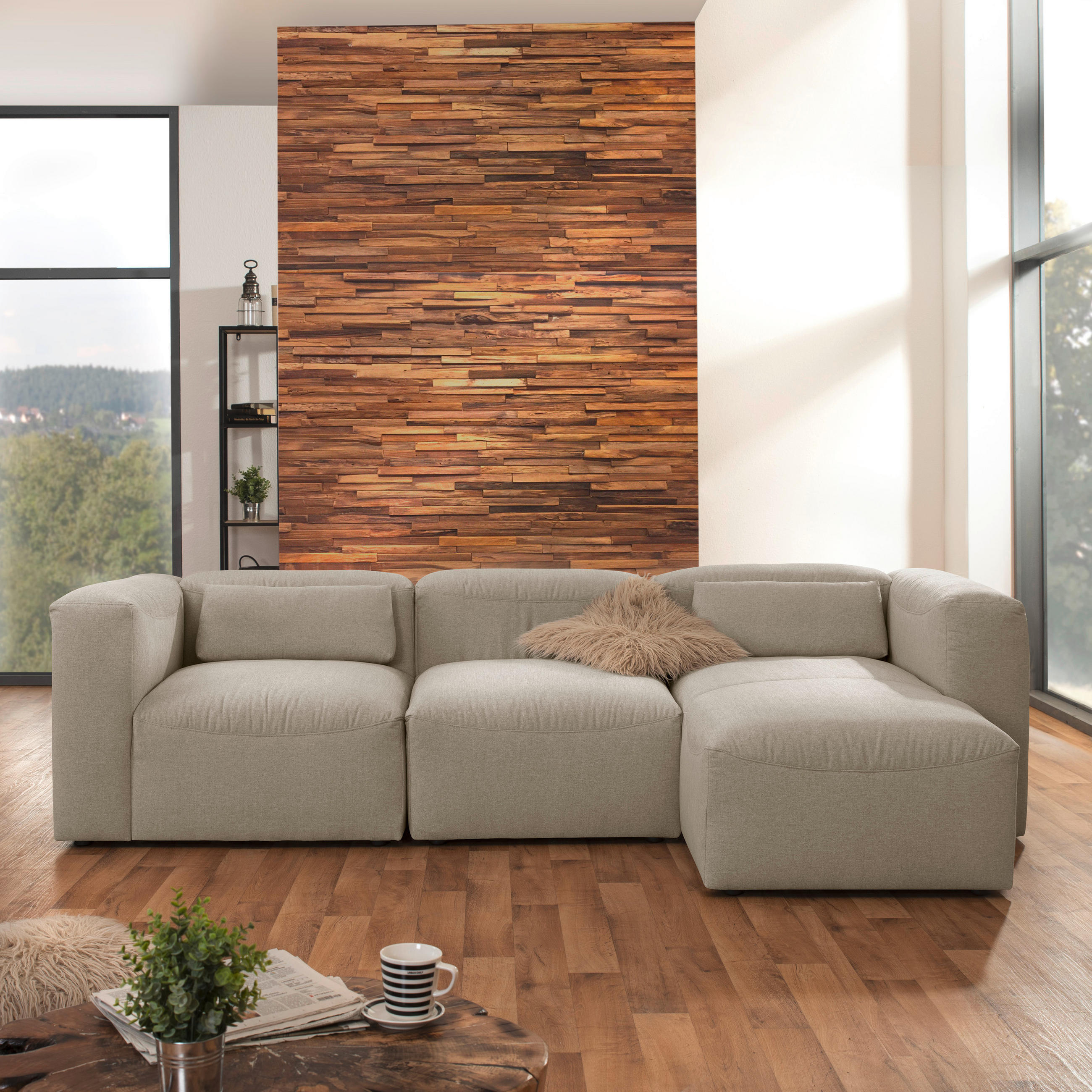 ECKSOFA Creme Flachgewebe  - Creme, Design, Kunststoff/Textil (275/73/160cm) - Max Winzer