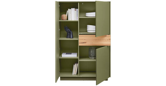 HIGHBOARD Eichefarben, Olivgrün 101/150/42 cm - Eichefarben/Olivgrün, Design, Glas/Holz (101/150/42cm) - Novel