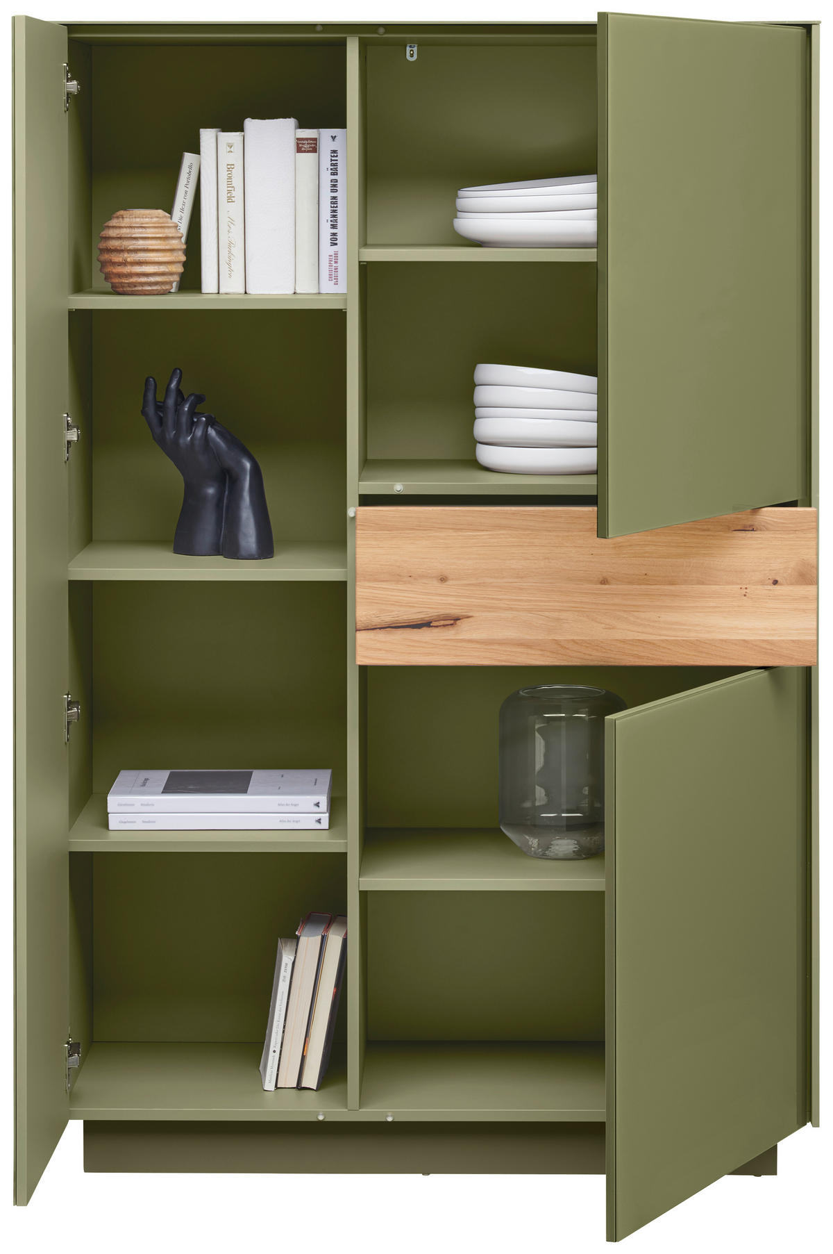 HIGHBOARD Triest Triest Eichefarben, Olivgrün  101/150/42 cm  - Eichefarben/Olivgrün, Design, Glas/Holz (101/150/42cm) - Novel
