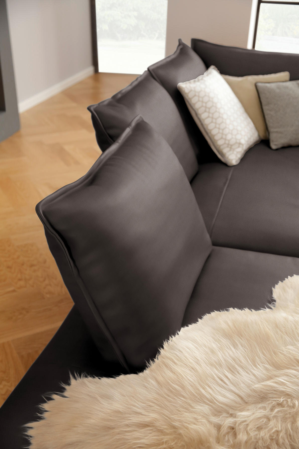 ECKSOFA in Echtleder Dunkelbraun  - Dunkelbraun/Schwarz, Design, Leder/Metall (272/340cm) - W.Schillig
