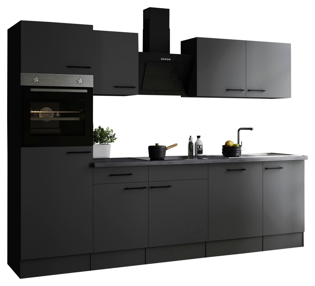 KÜCHENBLOCK 280 cm   in Dunkelgrau  - Dunkelgrau/Schwarz, Design, Holzwerkstoff/Metall (280cm) - Respekta