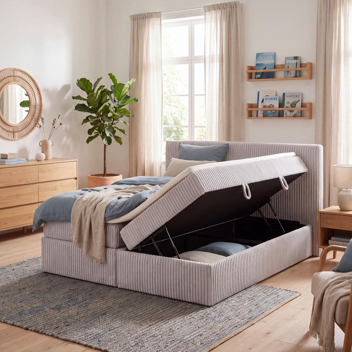 BOXBETT 180/200 cm,  in Grau, gepolstertes Kopfteil, Bettkasten, Topper, Matratzen, H3 + H3 = fest  - Schwarz/Grau, Basics, Kunststoff/Textil (180/200cm) - Chameo