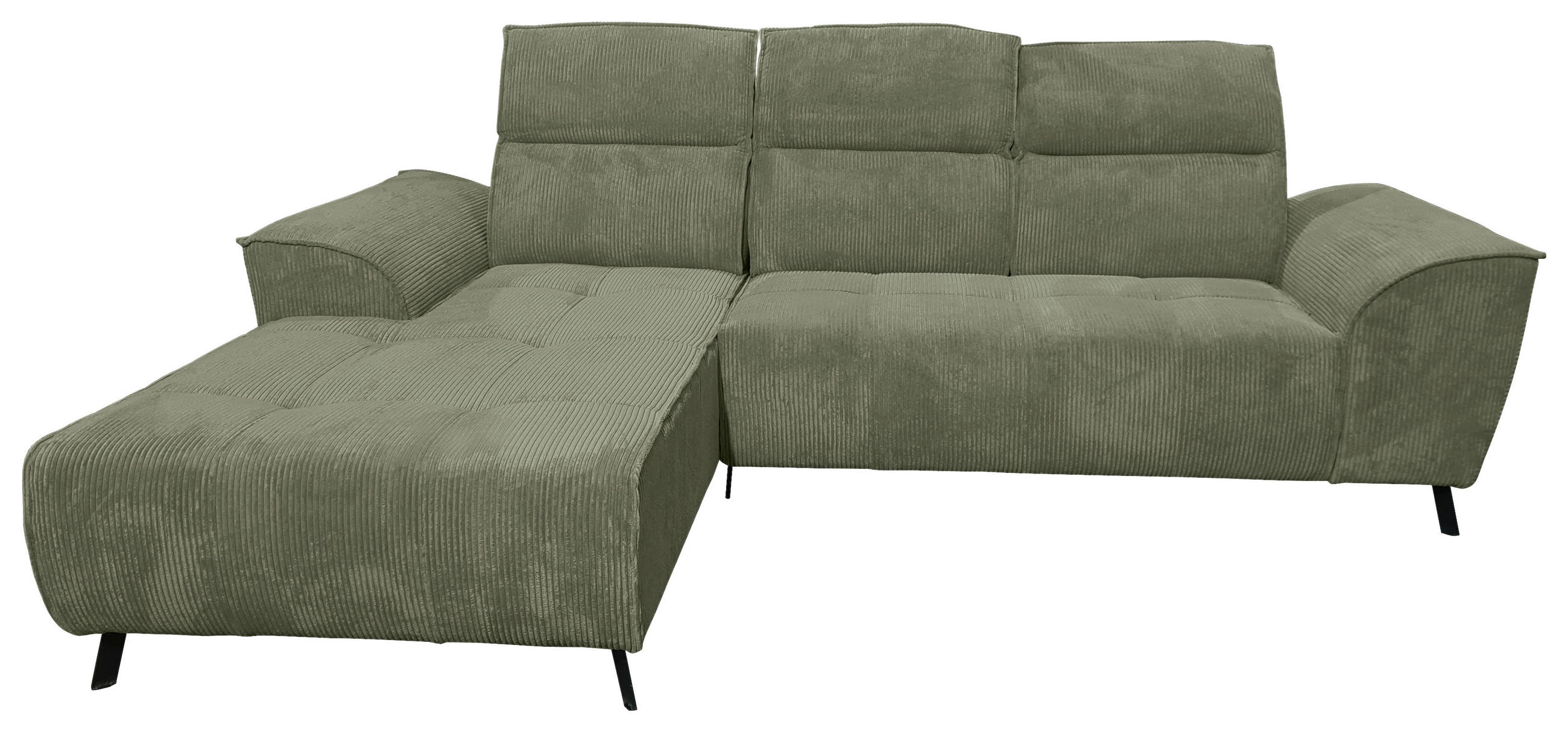 ECKSOFA Olivgrün Cord  - Schwarz/Olivgrün, KONVENTIONELL, Textil/Metall (196/290cm) - Carryhome