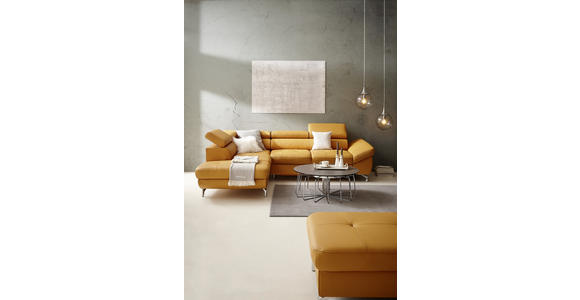 ECKSOFA in Echtleder Gelb  - Chromfarben/Gelb, Design, Leder/Metall (220/270cm) - Novel