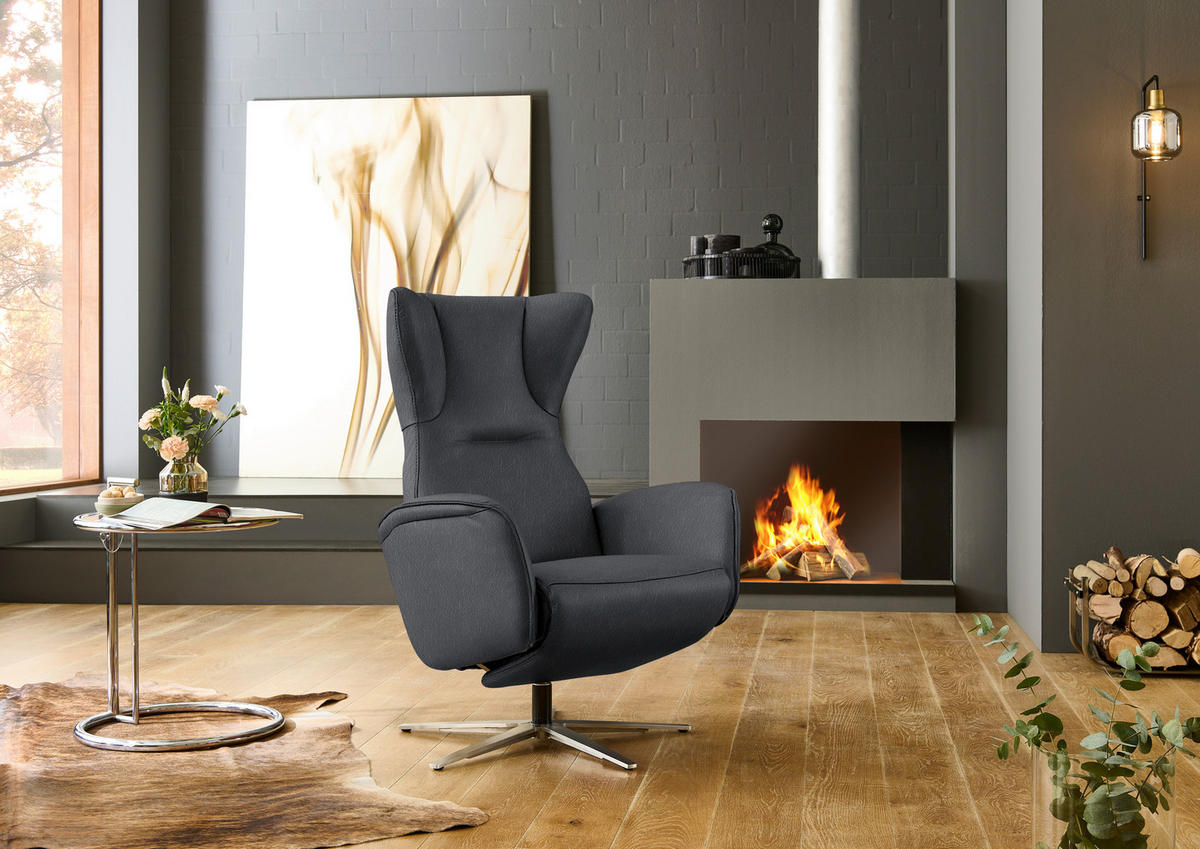 RELAXSESSEL Leder Schieferfarben  - Schieferfarben/Schwarz, Design, Leder/Metall (75/106/86cm) - Valdera
