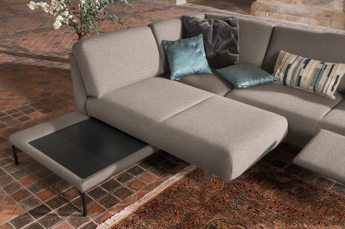 ECKSOFA in Flachgewebe, Struktur Hellbraun  - Hellbraun/Anthrazit, Design, Textil/Metall (230/254cm) - Johann Jakob