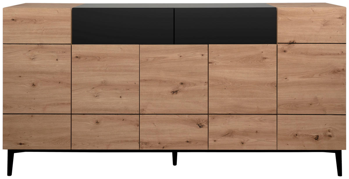 SIDEBOARD 180/90/42 cm Schwarz, Eichefarben  - Eichefarben/Schwarz, Konventionell, Holzwerkstoff/Kunststoff (180/90/42cm) - MID.YOU