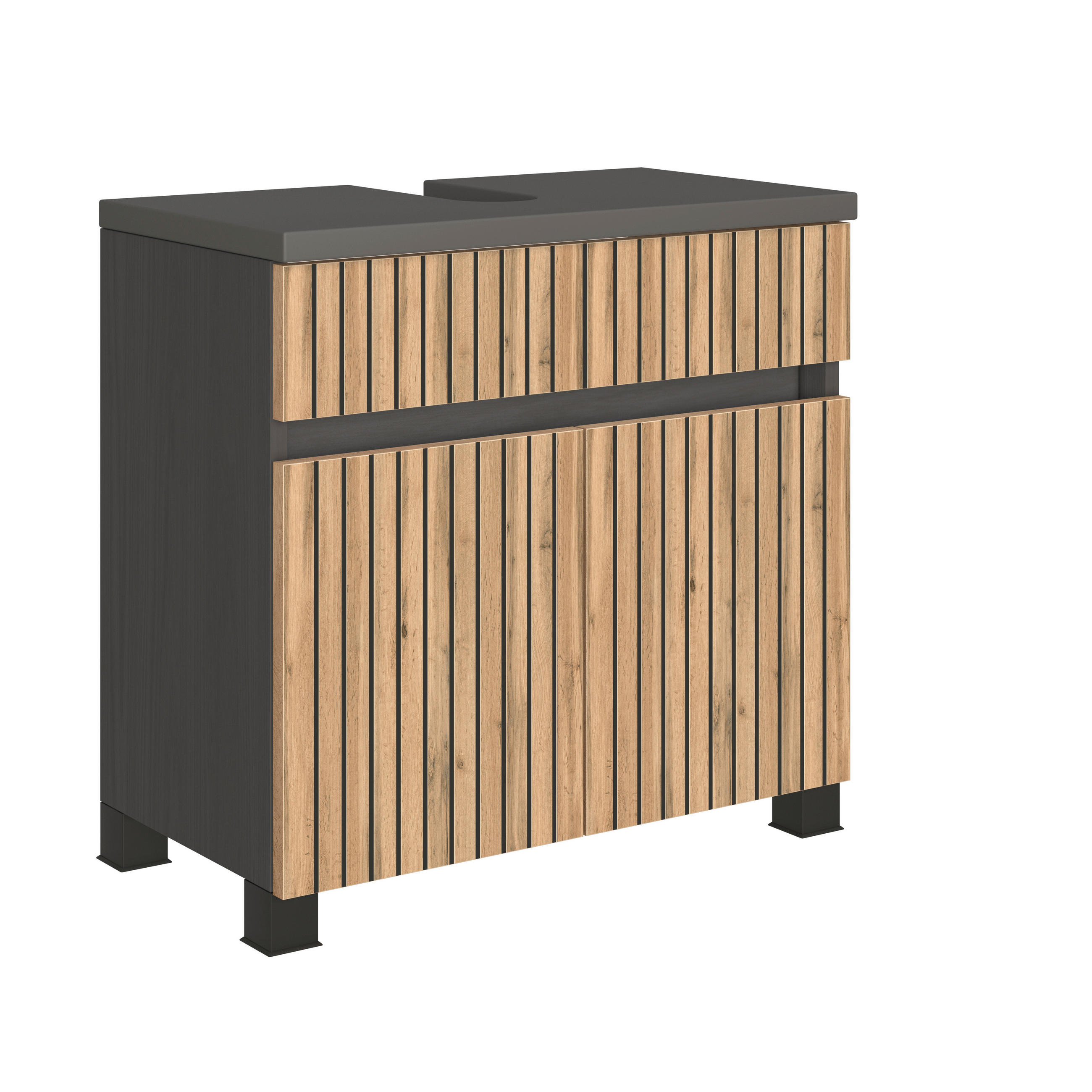 Xora Waschbeckenunterschrank Hanoi Graphit, Schwarz, Eiche Wotan 60x54x35 cm