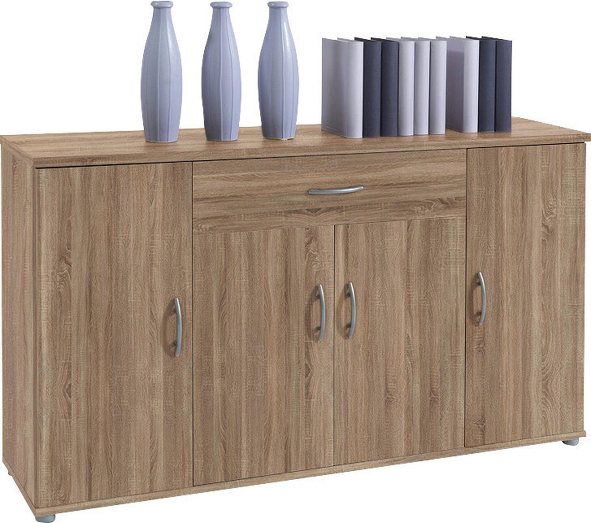 KOMMODE  in 118/70/30 cm  - Eichefarben/Silberfarben, KONVENTIONELL, Holzwerkstoff/Kunststoff (118/70/30cm) - Carryhome