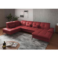 WOHNLANDSCHAFT in Vliesstoff Kombination Echtleder/Stoff Rot  - Rot/Schwarz, Konventionell, Leder/Textil (231/357/185cm) - Sit & More