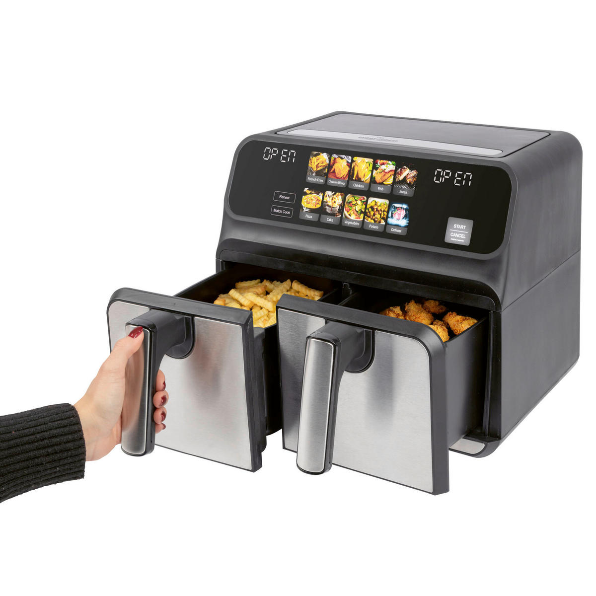 HEIßLUFTFRITTEUSE 2x 4,0 Liter = 8 Liter L  - Schwarz, Basics, Kunststoff/Metall (38,0/32,0/35,0cm) - Bomann