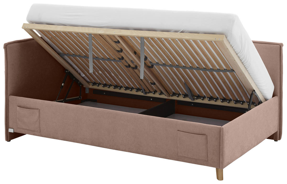 POLSTERLIEGE in Flachgewebe Rosa  - Eichefarben/Birkefarben, Konventionell, Holz/Textil (90/200cm) - home24