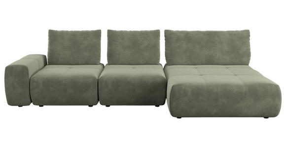 ECKSOFA in Velours Olivgrün 347/174 cm - Schwarz/Olivgrün, Design, Kunststoff/Textil (347/174cm) - Xora