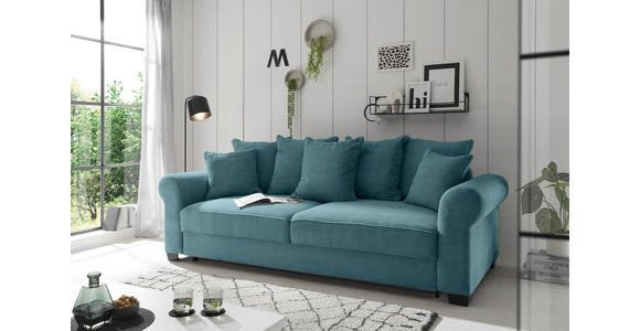 SCHLAFSOFA  mit Stoffauswahl, Liegefunktion, Rücken echt Cord Azurblau  - Azurblau/Schwarz, KONVENTIONELL, Kunststoff/Textil (247/95/125cm) - Hom`in