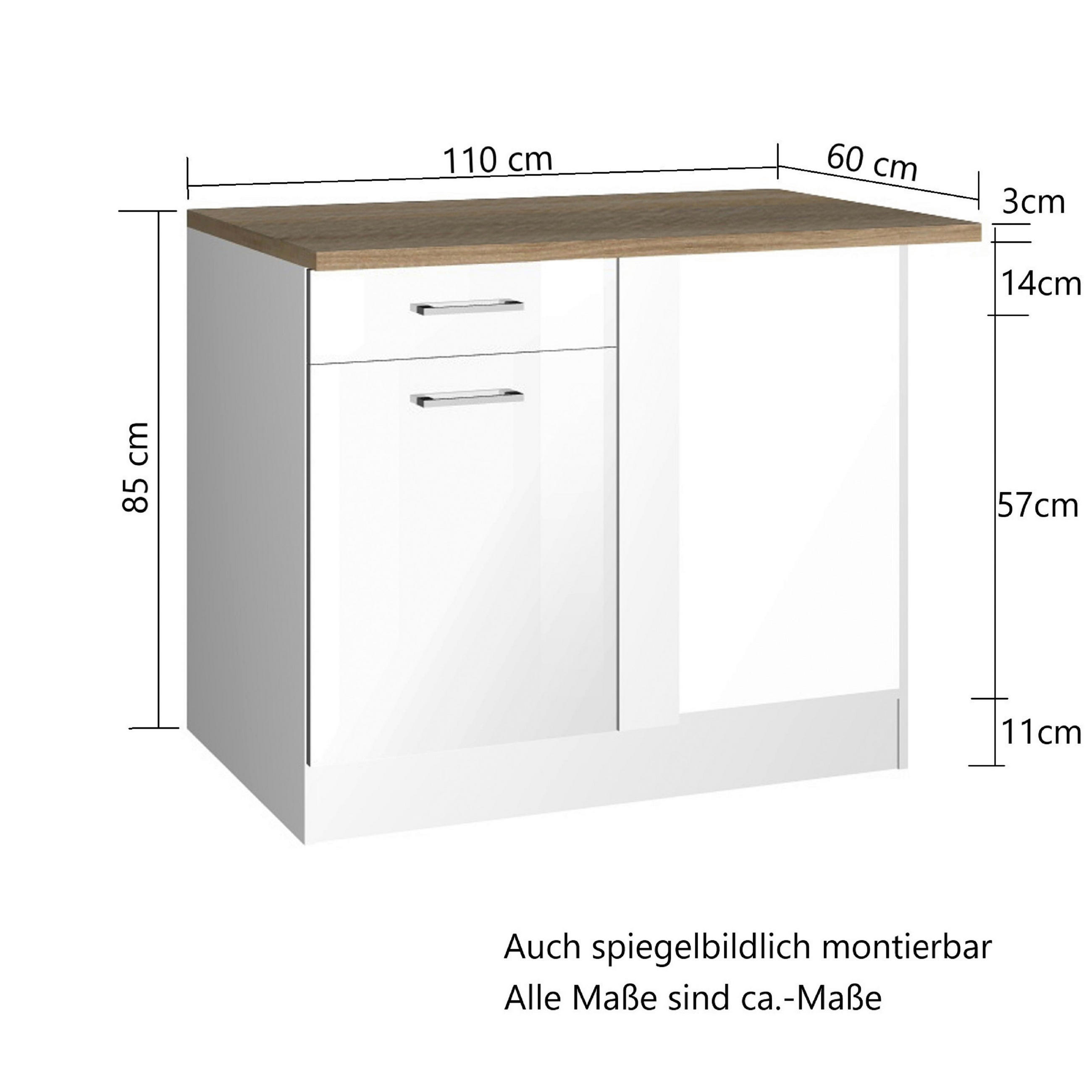 Thumbnail - Held Eckunterschrank, Graphit, Metall, 1 Fächer, 1 Schubladen, seitenverkehrt montierbar, 110x85x60 cm, Made in Germany,...