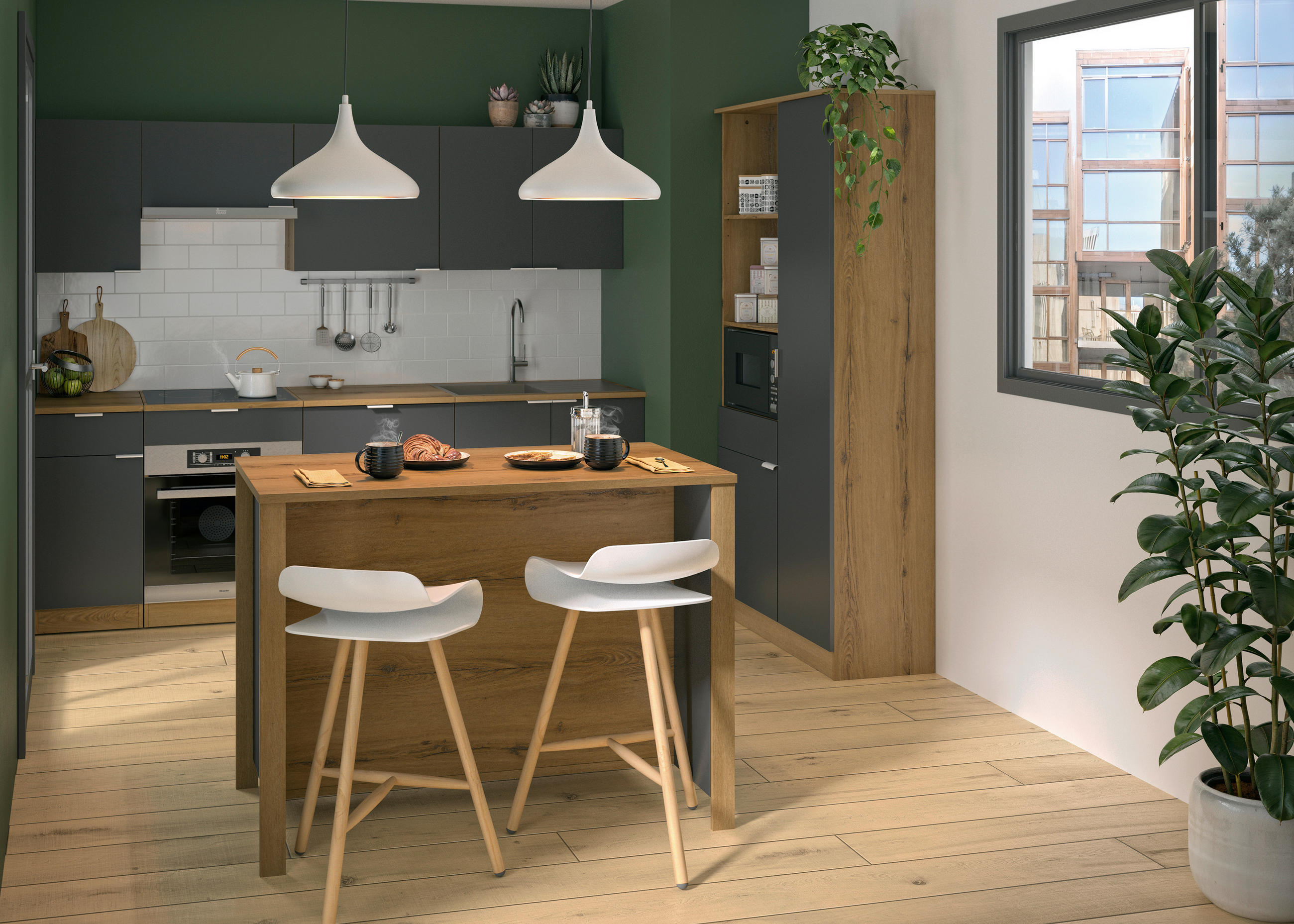 BUFFET 100/200/41 cm  in Schwarz, Eichefarben  - Eichefarben/Schwarz, Basics, Holzwerkstoff/Metall (100/200/41cm) - MID.YOU