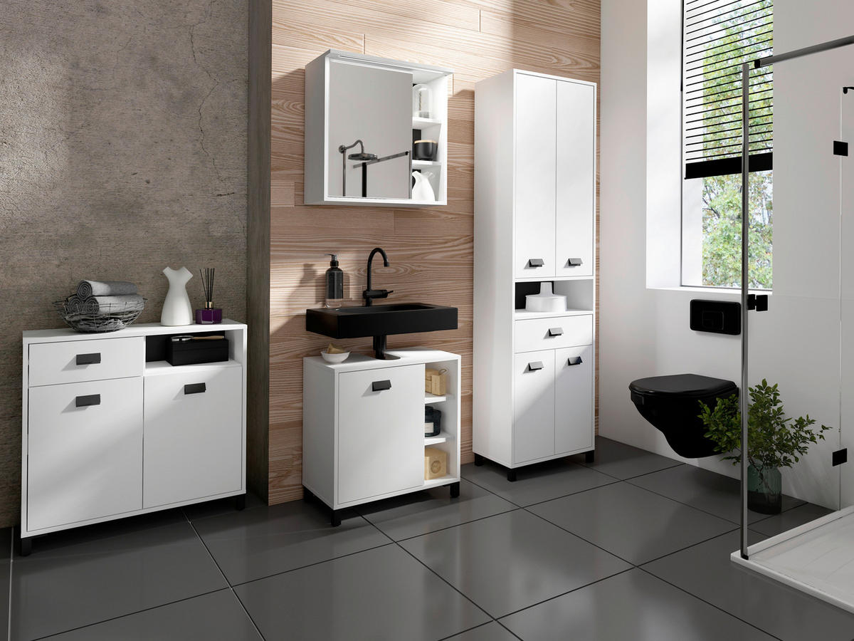 BADEZIMMER 2-teilig  in 60 cm  - Schwarz/Weiß, MODERN, Holzwerkstoff/Kunststoff (60cm) - MID.YOU