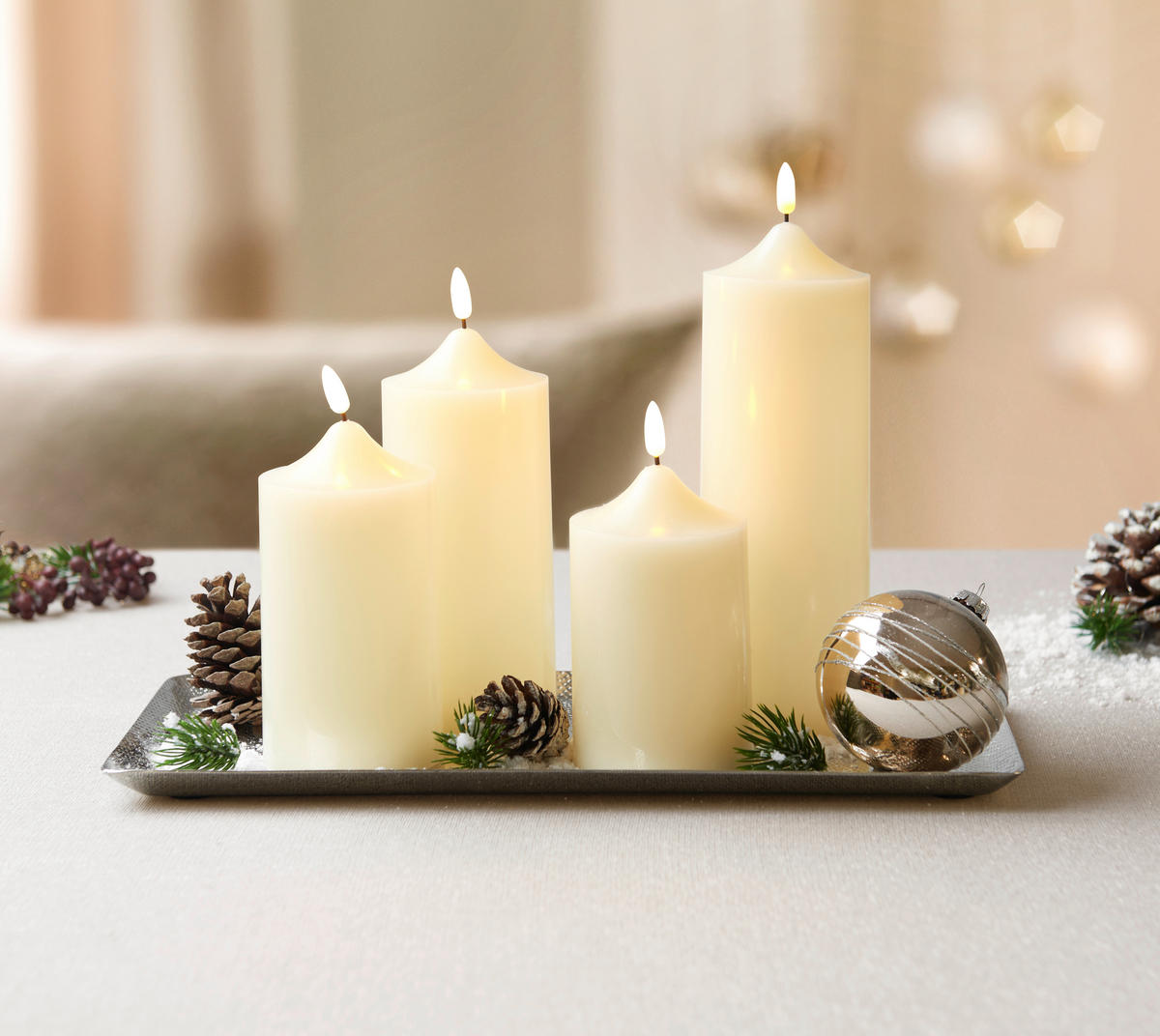 LED-KERZENSET  - Creme, KONVENTIONELL, Naturmaterialien - X-Mas