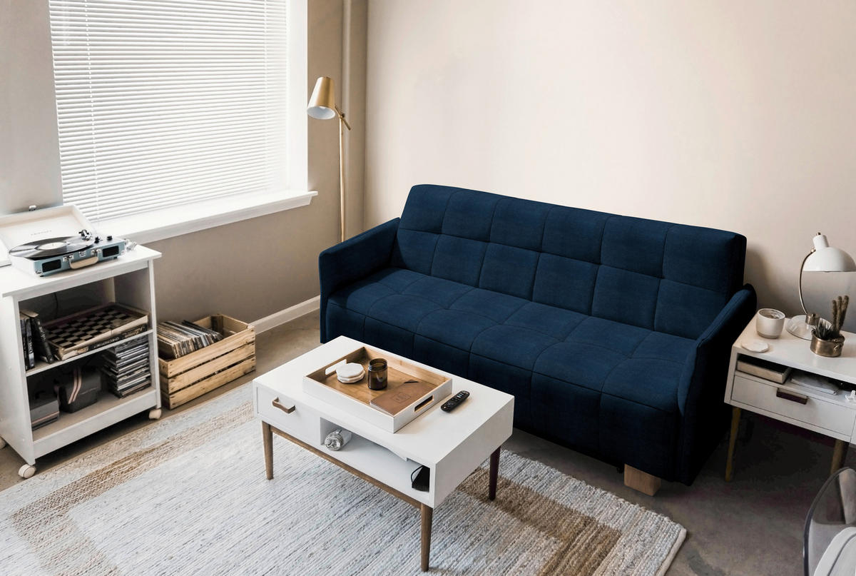 SCHLAFSOFA in Textil Dunkelblau  - Naturfarben/Dunkelblau, Design, Holz/Textil (165/92/102cm) - Novel
