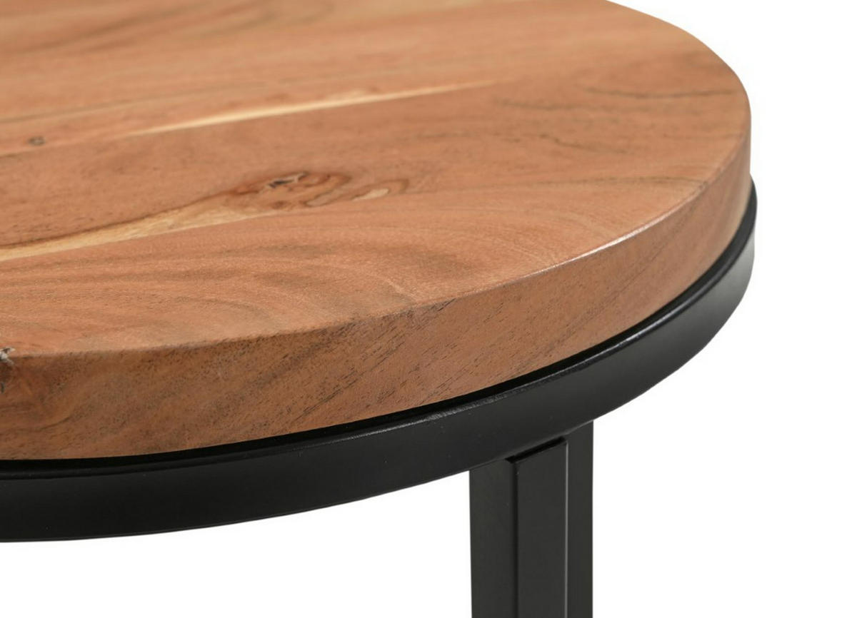 BEISTELLTISCH 40/40/47 cm Akazie vollmassiv Naturfarben rund  - Schwarz/Naturfarben, Design, Holz/Metall (40/40/47cm) - Livetastic