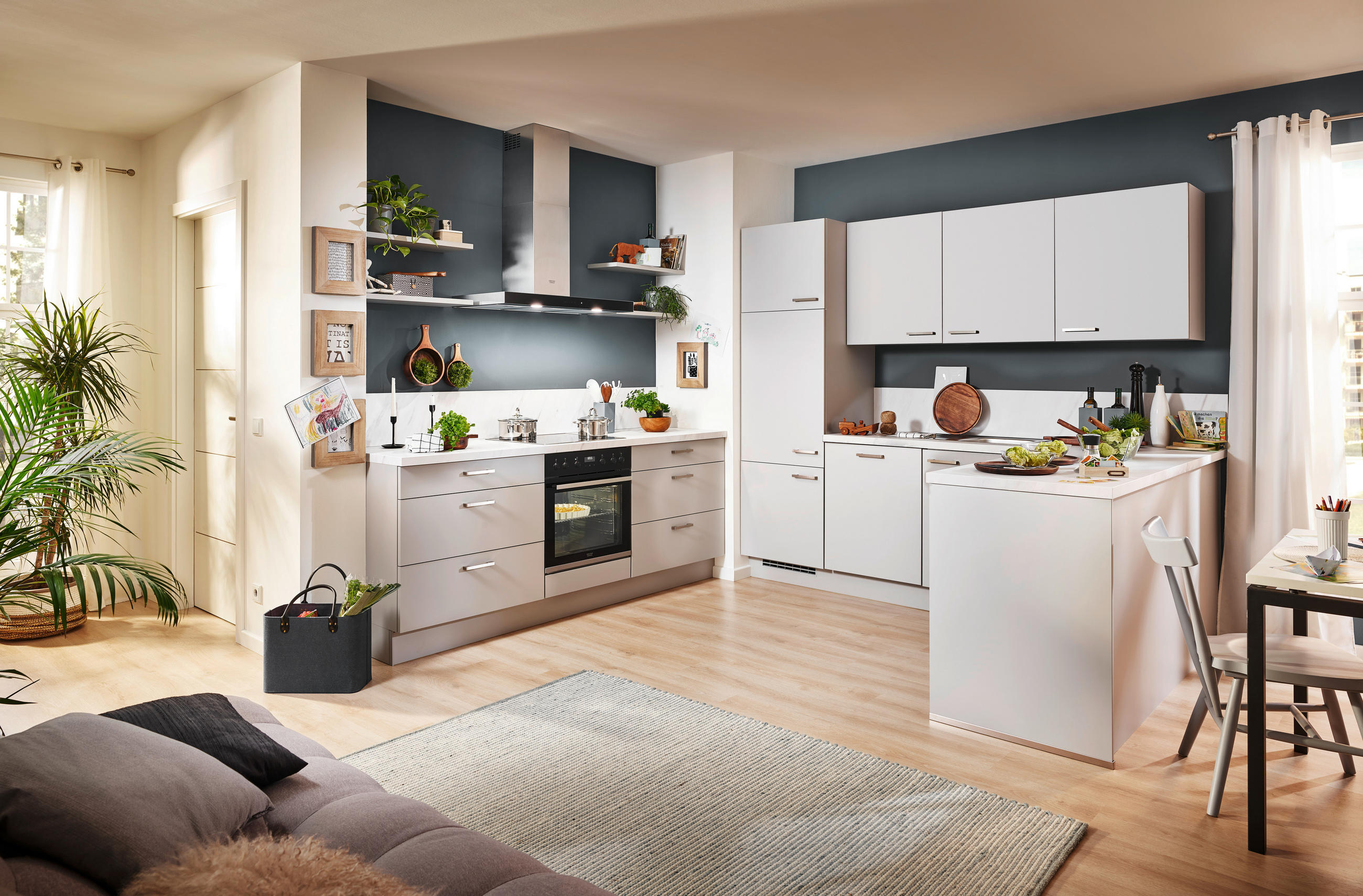 INBYGGNADSKÖK   - stålfärgad/ljusgrå, Basics, metall/trämaterial - Celina