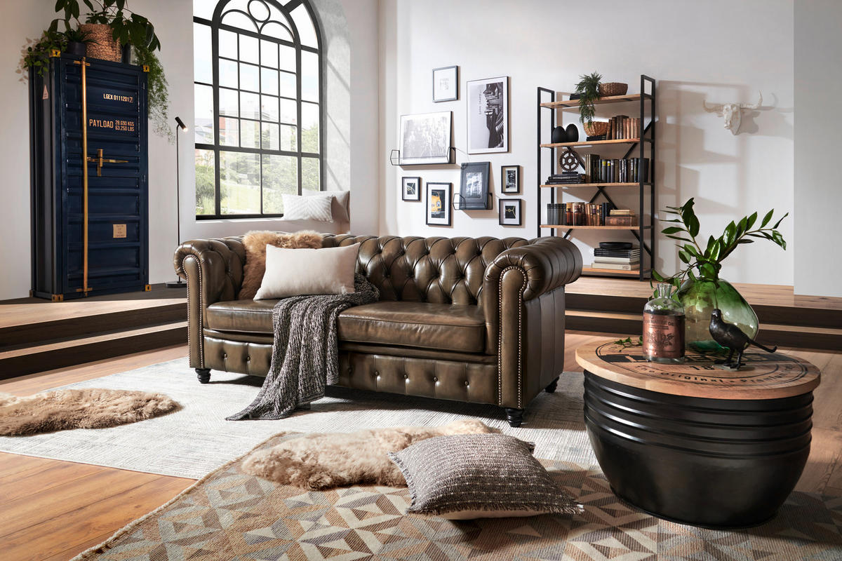 SEDAČKA CHESTERFIELD, koža, čierna, taupe - čierna/taupe, Lifestyle, koža (212/81/94cm) - Ambia Home