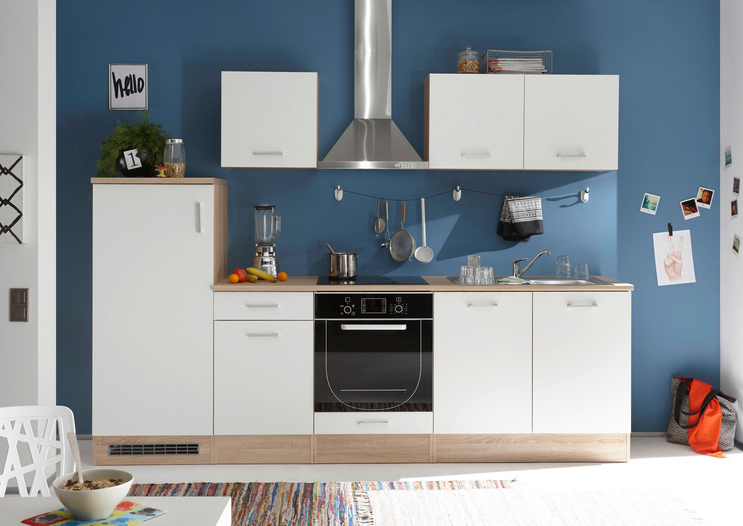 BLOK KUHINJA BEZ APARATA  bijela, hrast Sonoma  - bijela/srebrne boje, Moderno, drvni materijal/plastika (270cm) - MID.YOU