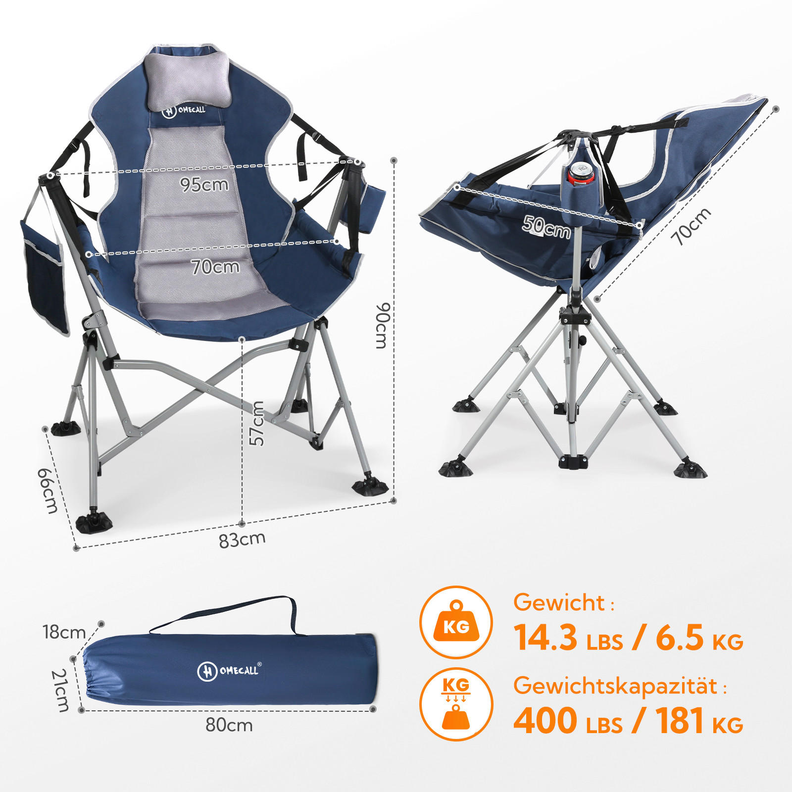 CAMPINGSESSEL - Blau/Silberfarben, Basics, Textil/Metall (21/19/83cm) - Modante