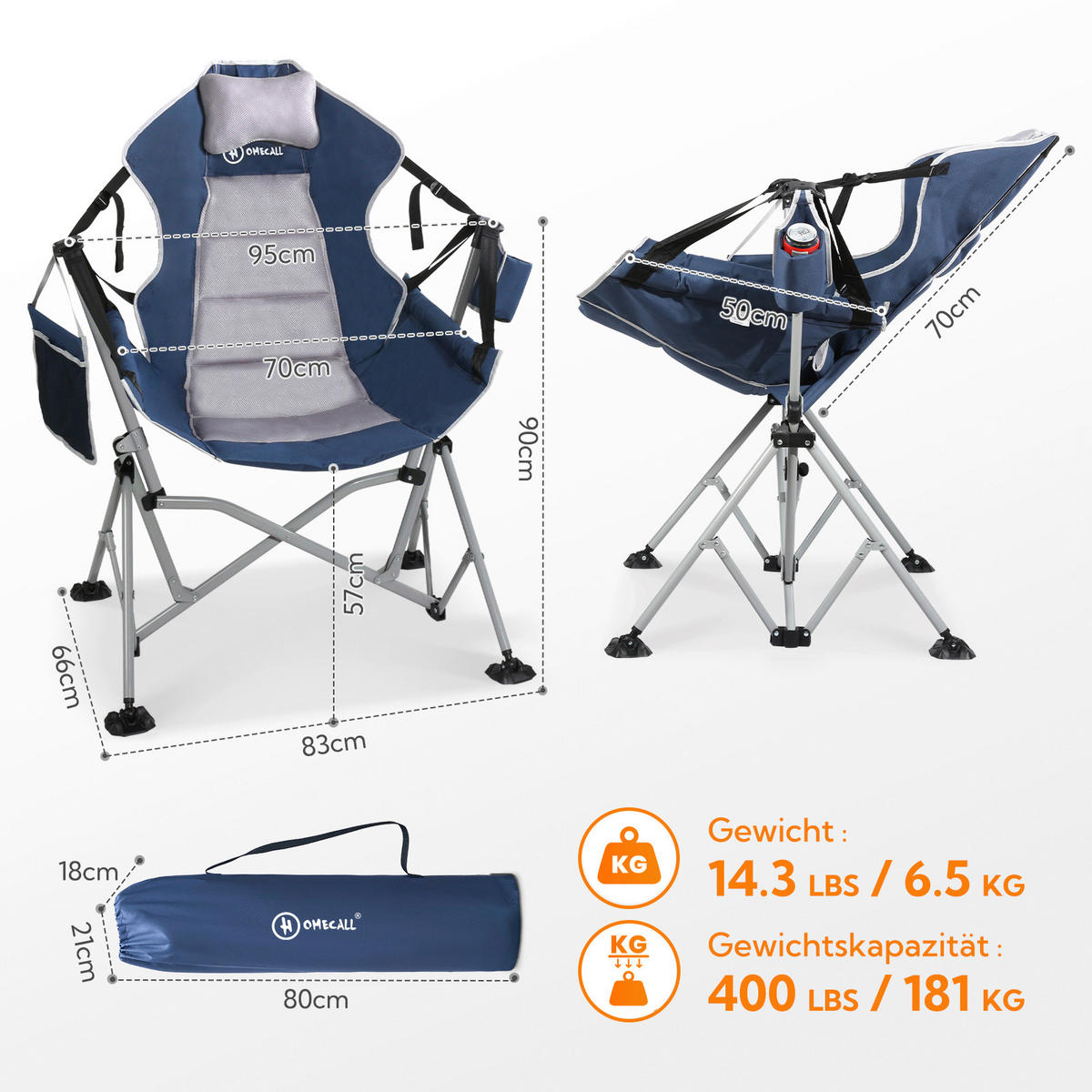 CAMPINGSESSEL - Blau/Silberfarben, Basics, Textil/Metall (21/19/83cm) - Modante