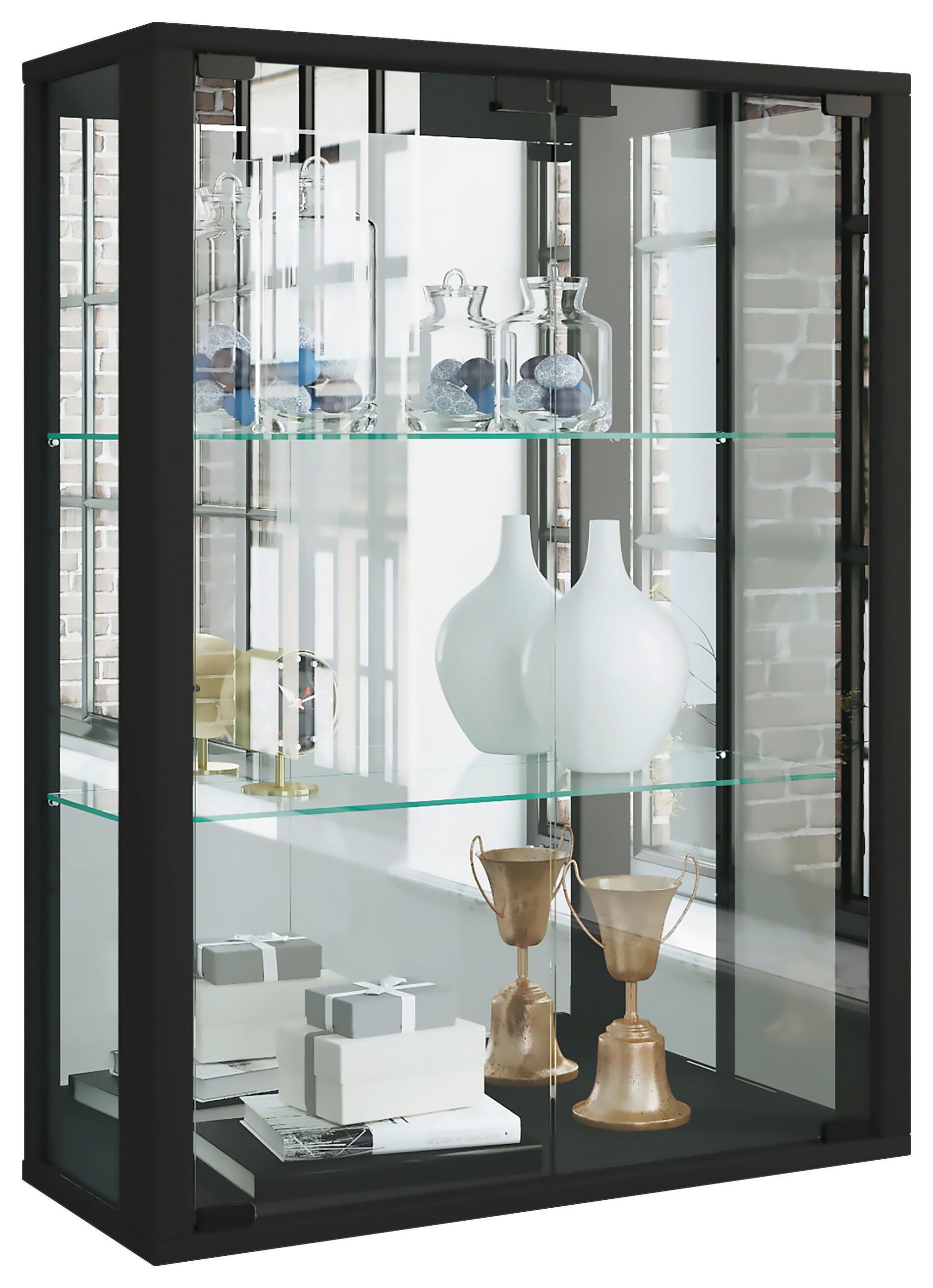 HÄNGEVITRINE  in Buche Schwarz  - Schwarz, MODERN, Glas/Holz (60/80/25cm) - MID.YOU