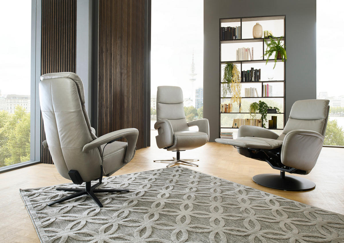 RELAXSESSEL in Leder Greige  - Greige/Schwarz, Design, Leder/Metall (76/108/86cm) - Dieter Knoll